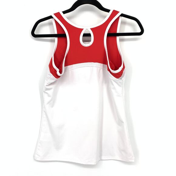 SSI Racerback Activewear Tank Top Womens Sz Medium Red White Built In Shelf Bra - Picture 2 of 6